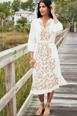 Soft Surroundings Dresses|Kimora Embroidered Midi Dress IvoryPearl