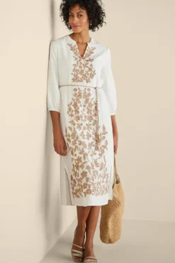 Soft Surroundings Dresses|Kimora Embroidered Midi Dress IvoryPearl