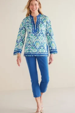 Soft Surroundings Tops|Kirti Ikat Tunic Green/TealIkat