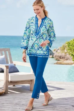 Soft Surroundings Tops|Kirti Ikat Tunic Green/TealIkat