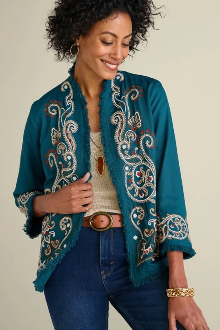 Soft Surroundings Jackets & Coats|Kiruna Embroidered Jacket Teal