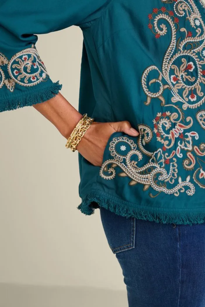 Soft Surroundings Jackets & Coats|Kiruna Embroidered Jacket Teal