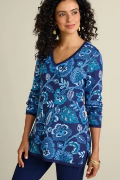 Soft Surroundings Tops|Sweaters & Cardigans|Leonor Jacquard Tunic Sweater FallGardenBlue