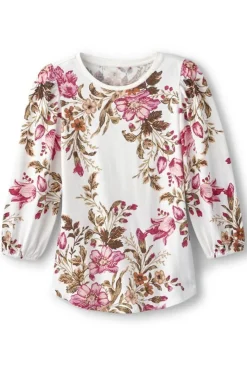 Soft Surroundings Tops|Lesley Printed Top PainterlyPeonyFlowers