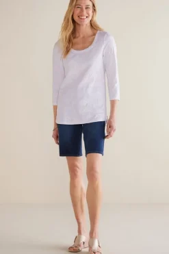 Soft Surroundings Tops|Linnea Embroidered 3/4 Sleeve Tee Navy