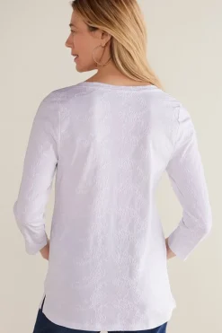 Soft Surroundings Tops|Linnea Embroidered 3/4 Sleeve Tee Navy