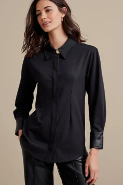 Soft Surroundings Tops|Mattea Faux Leather Cuff Tunic Black