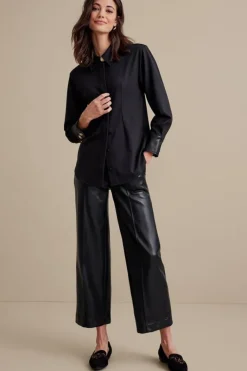 Soft Surroundings Tops|Mattea Faux Leather Cuff Tunic Black