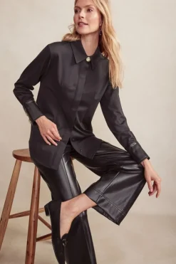 Soft Surroundings Tops|Mattea Faux Leather Cuff Tunic Black