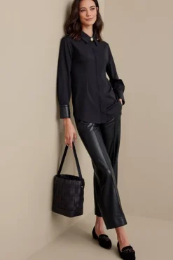 Soft Surroundings Tops|Mattea Faux Leather Cuff Tunic Black