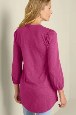 Soft Surroundings Tops|Tunics & Leggings|Mikaela Embroidered 3/4 Sleeve Tunic RaspberryRadiance