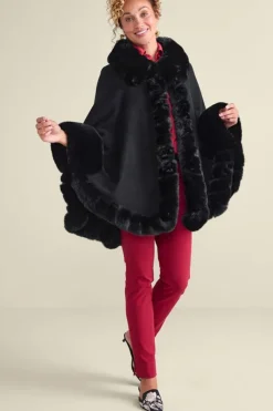 Soft Surroundings Scarves & Wraps|Mila Faux Fur Trim Cape Black
