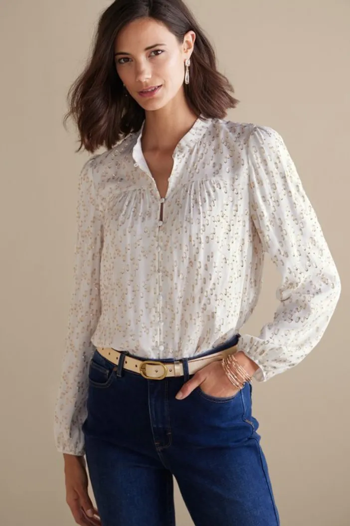 Soft Surroundings Tops|Mila Metallic Blouse IvoryPearl