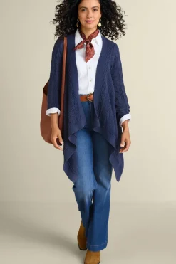 Soft Surroundings Tops|Sweaters & Cardigans|Minah Cable Knit Cardigan DenimBlue