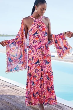 Soft Surroundings Dresses|Nalani Gauze Maxi Dress IslandSunPaisleyCoral