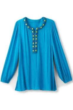 Soft Surroundings Tops|Nellie Gauze Tunic BlueDanube