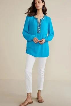 Soft Surroundings Tops|Nellie Gauze Tunic BlueDanube