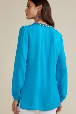 Soft Surroundings Tops|Nellie Gauze Tunic BlueDanube