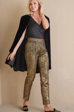 Soft Surroundings Pants|Nevina Jacquard Trouser GoldFloral