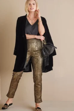 Soft Surroundings Pants|Nevina Jacquard Trouser GoldFloral