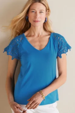 Soft Surroundings Tops|Nikita Lace Sleeve Tee FrenchBlue