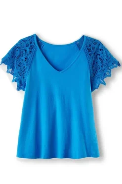 Soft Surroundings Tops|Nikita Lace Sleeve Tee FrenchBlue