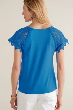 Soft Surroundings Tops|Nikita Lace Sleeve Tee FrenchBlue
