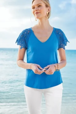 Soft Surroundings Tops|Nikita Lace Sleeve Tee FrenchBlue