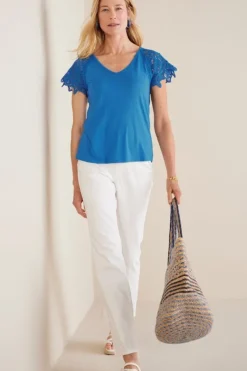 Soft Surroundings Tops|Nikita Lace Sleeve Tee FrenchBlue