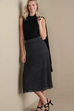 Soft Surroundings Skirts|Nisha Knit Pleated Skirt Black/Silver
