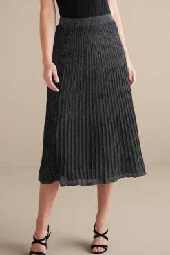 Soft Surroundings Skirts|Nisha Knit Pleated Skirt Black/Silver