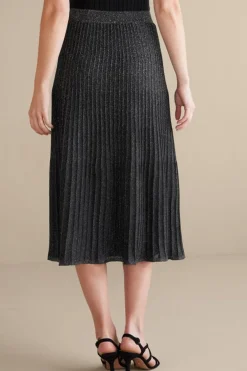 Soft Surroundings Skirts|Nisha Knit Pleated Skirt Black/Silver