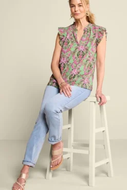 Soft Surroundings Tops|Paige Linen Blend Top TropicalDamaskMedallion