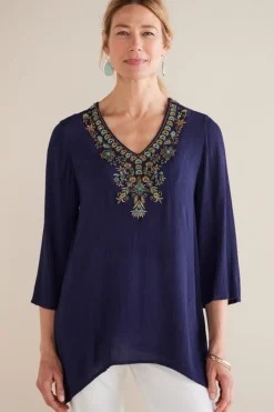 Soft Surroundings Tops|Paulina Gauze Pullover Navy