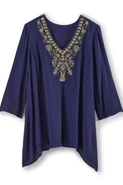 Soft Surroundings Tops|Paulina Gauze Pullover Navy