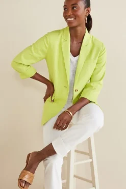 Soft Surroundings Toppers|Dresses|Portofino Linen Blend Boyfriend Blazer Lime