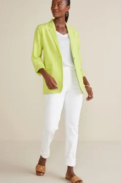 Soft Surroundings Toppers|Dresses|Portofino Linen Blend Boyfriend Blazer Lime