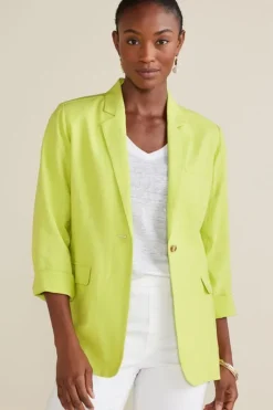 Soft Surroundings Toppers|Dresses|Portofino Linen Blend Boyfriend Blazer Lime