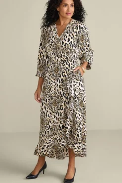 Soft Surroundings Dresses|Priyani Midi Dress LeopardMedallion