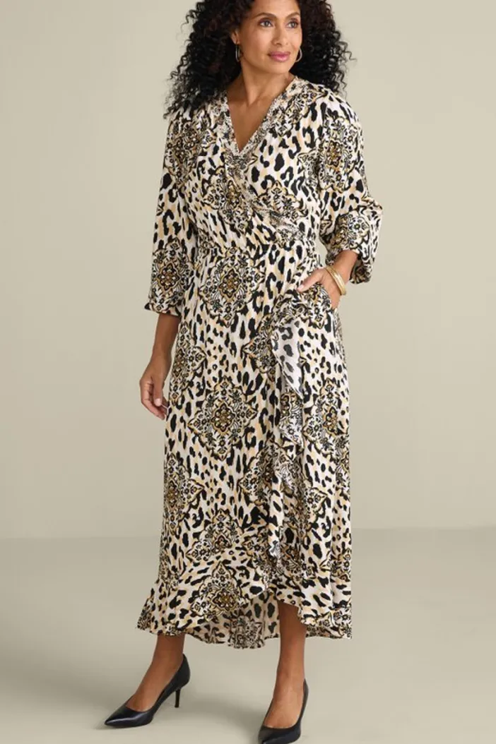 Soft Surroundings Dresses|Priyani Midi Dress LeopardMedallion