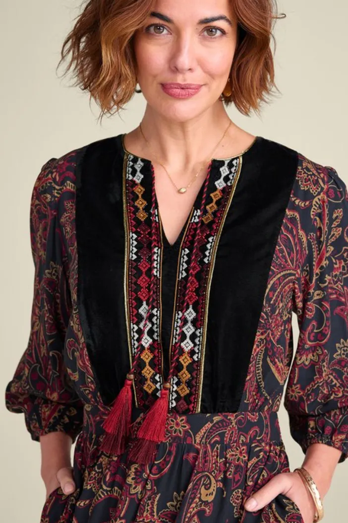 Soft Surroundings Dresses|Quinn Maxi Dress FlowingPaisleyBlack+Red