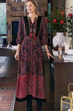 Soft Surroundings Dresses|Quinn Maxi Dress FlowingPaisleyBlack+Red
