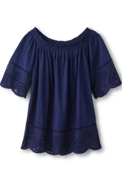 Soft Surroundings Tops|Rahma Eyelet Trimmed Tee Navy