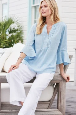 Soft Surroundings Tops|Raisa Linen Blend Top BlueBell