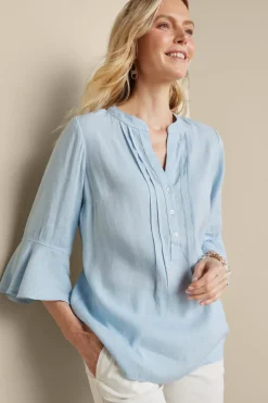 Soft Surroundings Tops|Raisa Linen Blend Top BlueBell