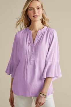 Soft Surroundings Tops|Raisa Linen Blend Top BlueBell