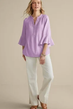 Soft Surroundings Tops|Raisa Linen Blend Top BlueBell