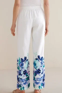 Soft Surroundings Pants|Ronna Linen Blend Wide Leg Pants WatercolorFloral