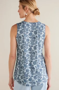 Soft Surroundings Tops|Roxie Printed Pointelle Tank SantaCruzDitsyWhite
