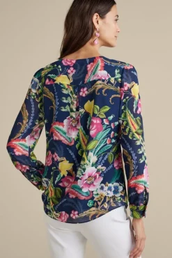 Soft Surroundings Tops|Samantha Georgette Top NavyPaisley